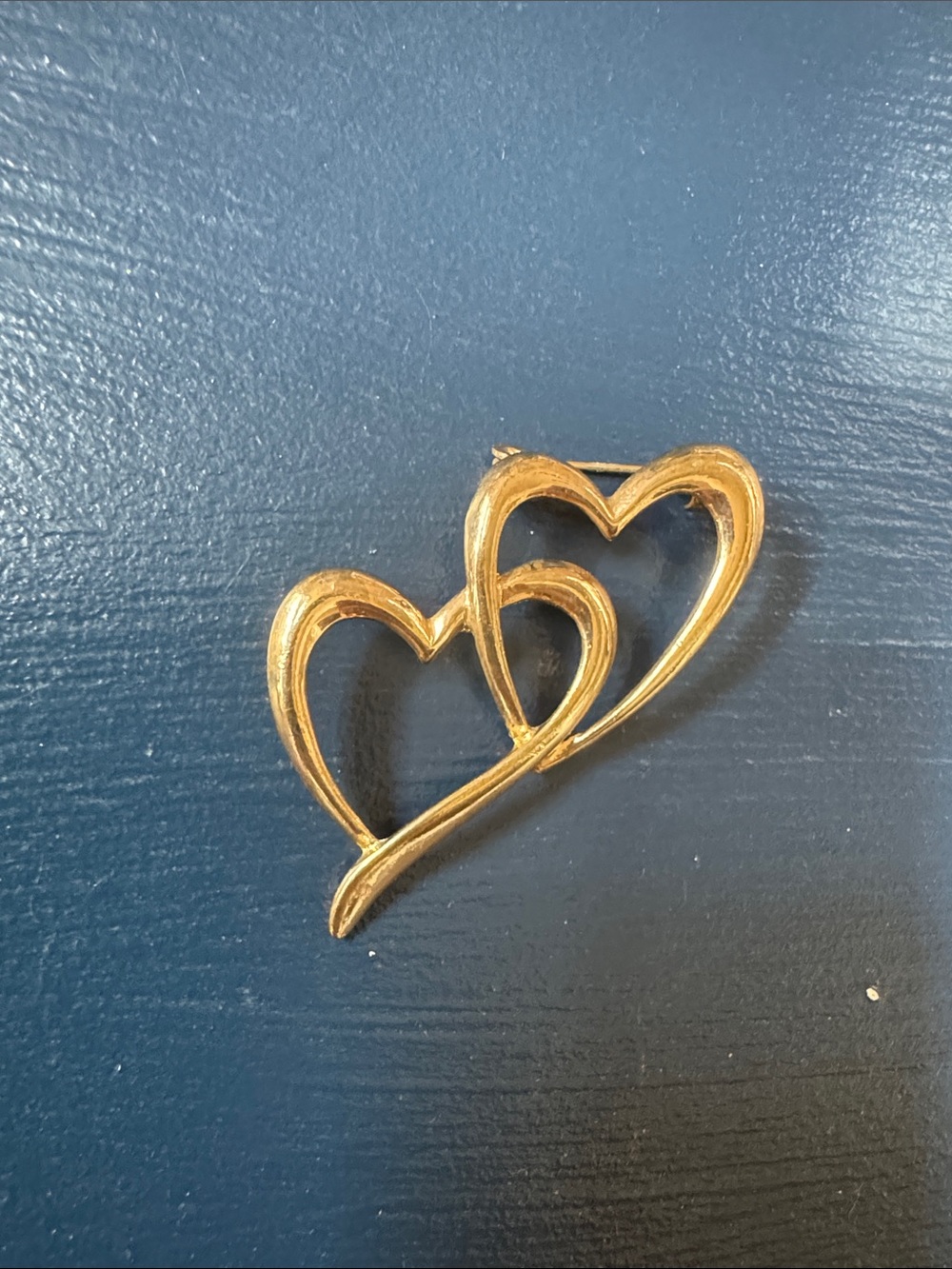 Double Heart Gold Brooch